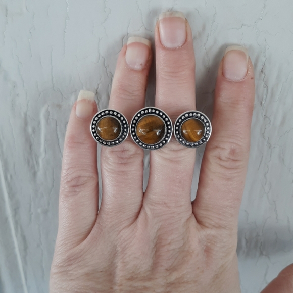 New Tigers Eye Double 925 Silver Knuckle Ring. - Picture 2 of 7